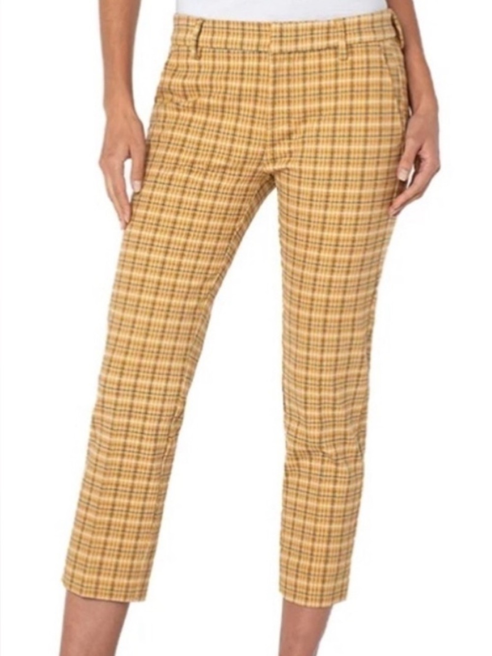 Liverpool Plaid Cropped Pull-On Pants - Yellow size 10/30